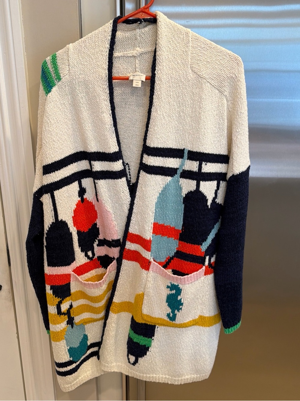 Anthropologie Maeve Nautical Buoy Cardigan Sweater Whale, Seahorse S/M